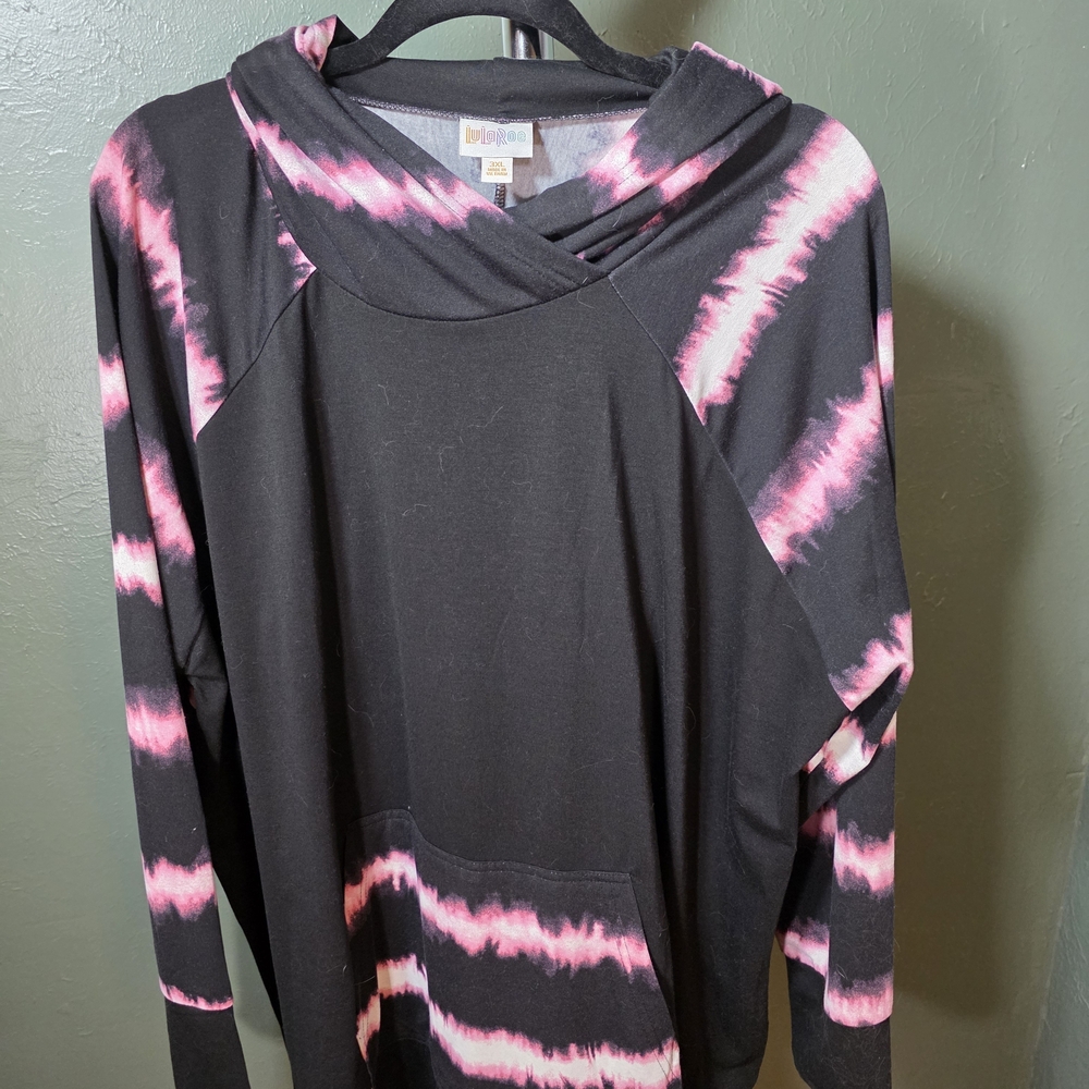 LuLaRoe Amber Black and Pink Tie-Dye Hoodie